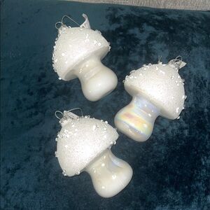 Elegant White Mushroom Holiday Ornaments set of 3